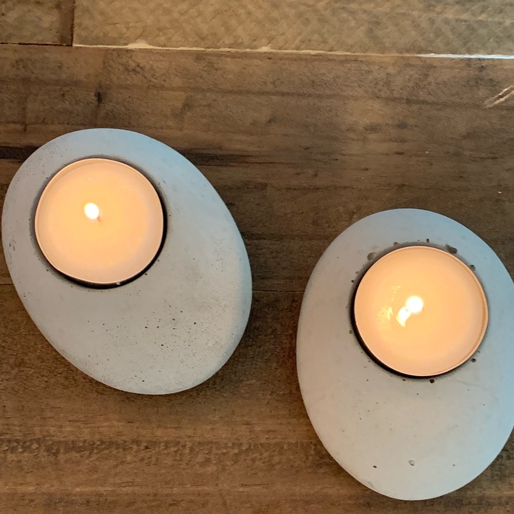 Handmade Concrete pebbled candle holders